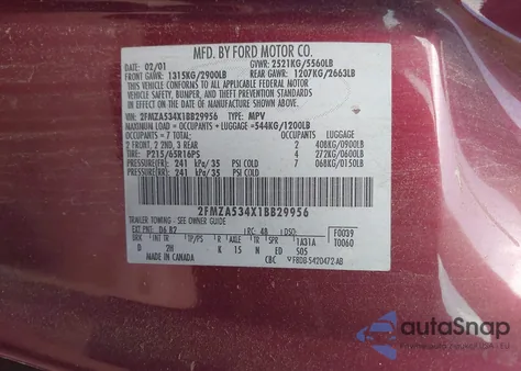 2001 Ford Windstar Sel из США, поврежденный, VIN 2FMZA534X1BB29956